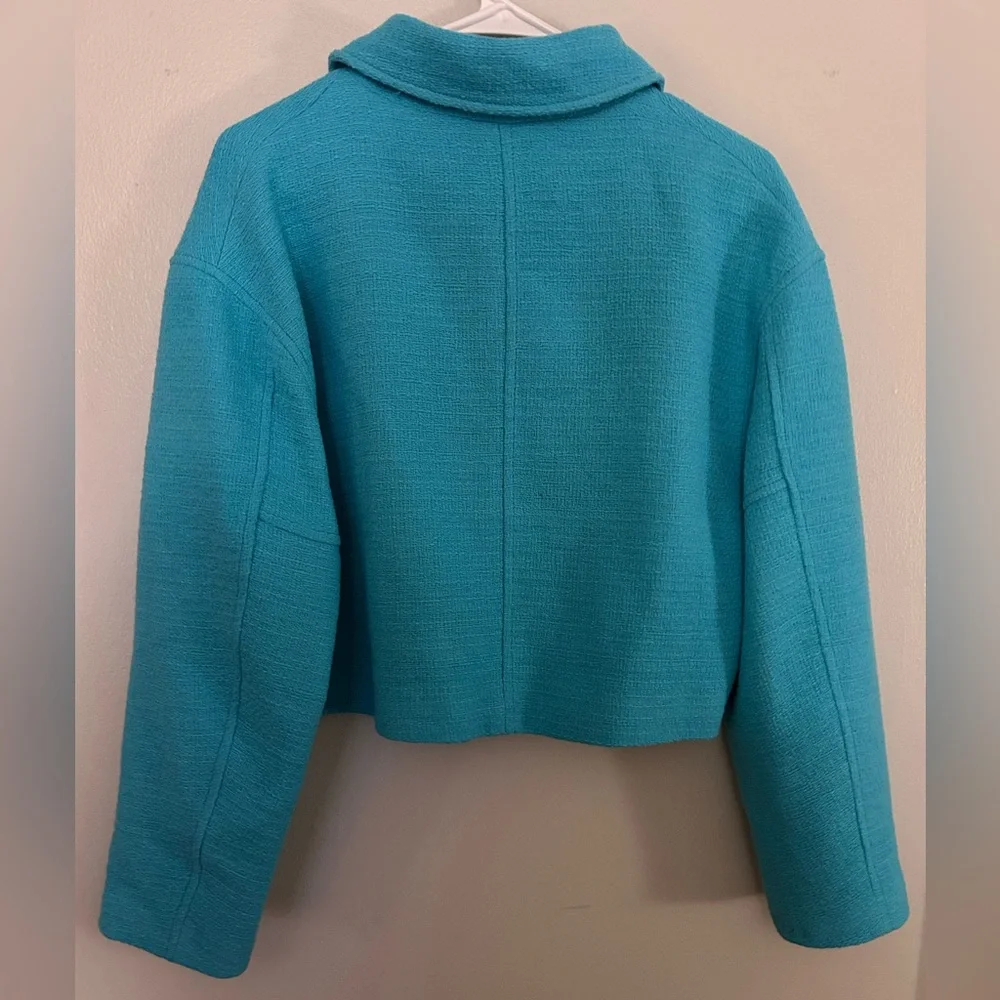 Zara Blue Tweed Cropped Jacket with Collar Size S - Picture 4 of 7